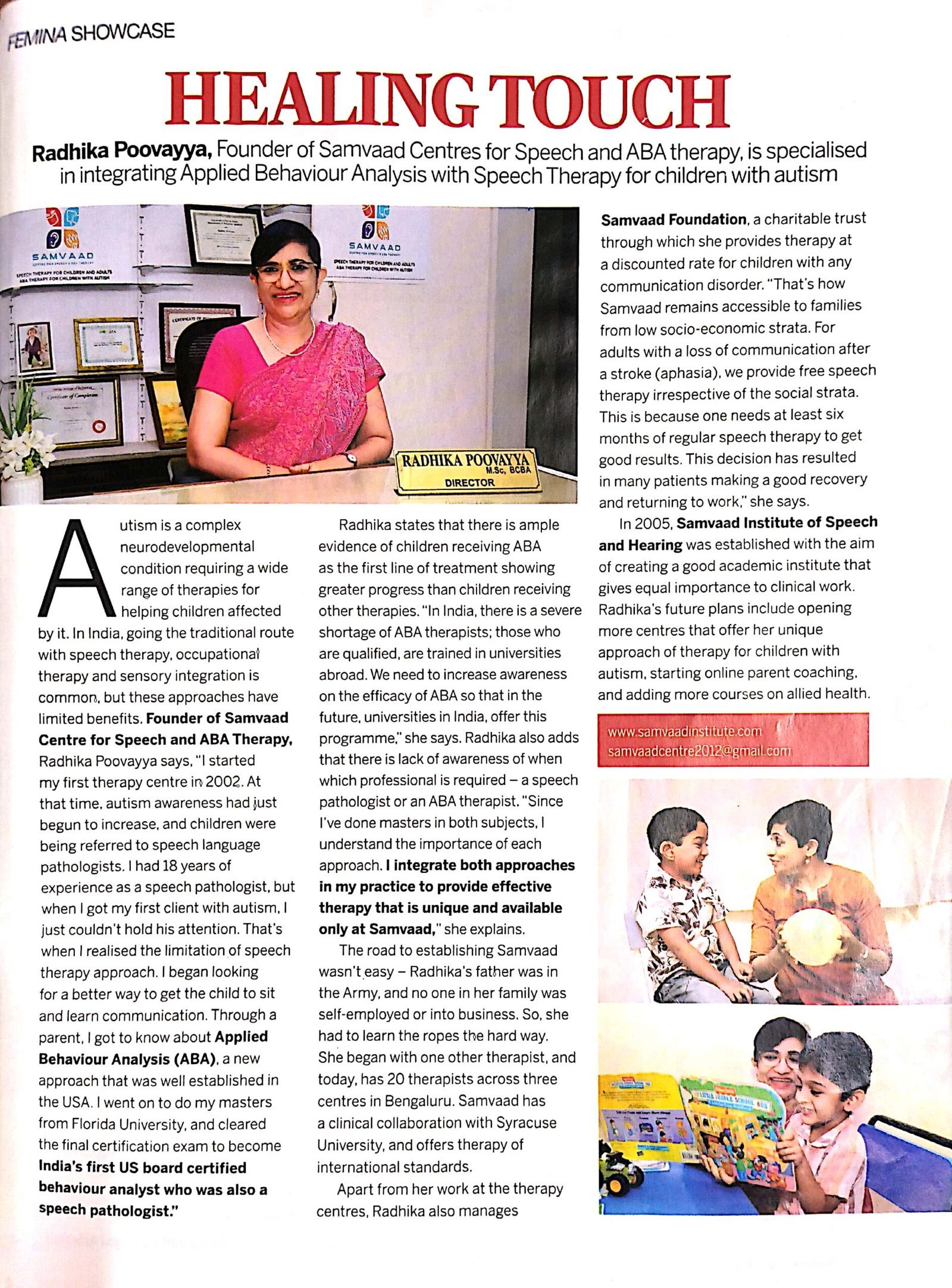 An Article on Samvaad and our Director Ms.Radhika Poovayya was published in Femina